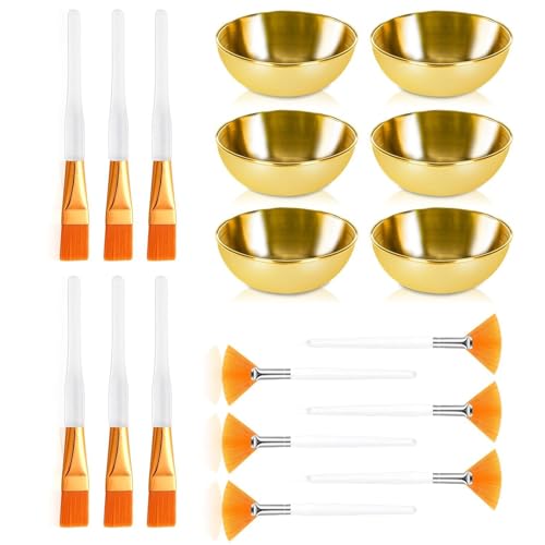 Juego de 18 brochas faciales para esteticista, 6 cepillos planos para barro, crema, maquillaje, limpieza facial, cuidado de la piel, kit de brochas aplicadoras