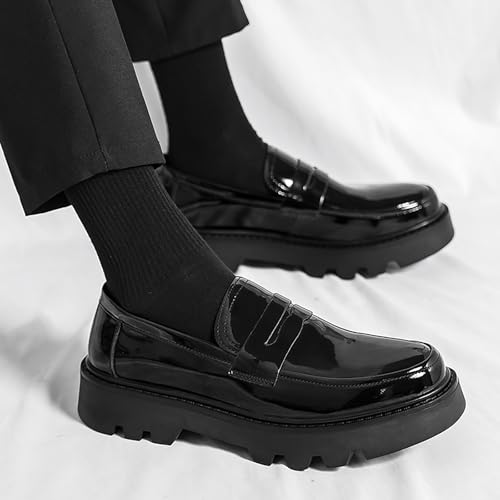 Men's Patent Leather Slip-On Loafers Shoes Classic Round Toe Platform Chunky Dress Shoes Non-Slip Lug Sole for Business Work with Daily Casual Wear4
