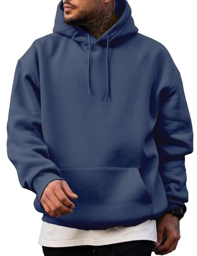 JMIERR Mens Lightweight Cotton Essential Hoodies Winter Casual 1/4 Sweatshirts Loose Fit Drawstring Pullover Shrits Sweater, US40(M), Navy Blue