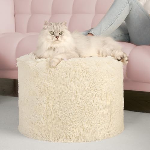 Hansleep Round Stuffed Pouf Ottoman 17 x 14, Foam Filled Faux Fur Ottoman Foot Rest for Chair with...
