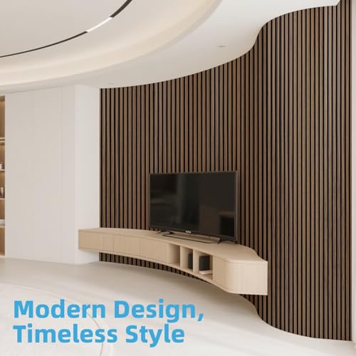 Image of Art3d Roll-Flat Design Tile Acoustic Wood Slat Wall Panels, 2-Pack, Walnut