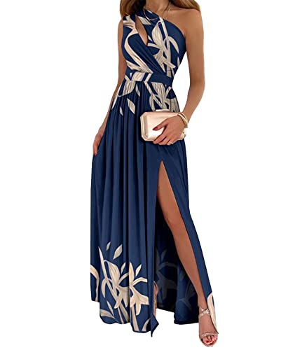 ECDAHICC Women's Sexy One Shoulder Cutout Pleated Maxi Dress Sleeveless High Slit Formal Evening Party Bridesmaid Dresses