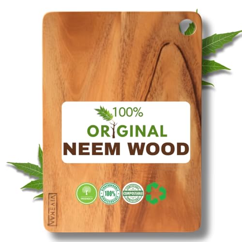 Image of Premium 100% Neem Wood Chopping Board | Solid Wooden Cutting Board for Kitchen | Knife-Friendly, Anti-Bacterial & Durable Wood Board for Cooking & Serving