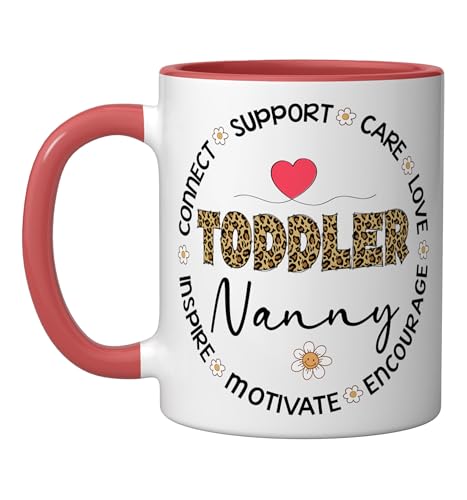 Leopard Toddler Nanny Appreciation Week back to school Ceramic Mug, Red/White
