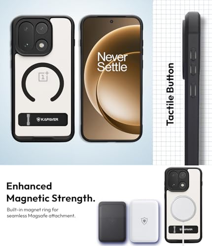 Image of KAPAVER Mag-X Sandstone Back Cover Case Compatible with MagSafe, Magnetic Case for OnePlus 15 (Mag-X Kickstand-Black)