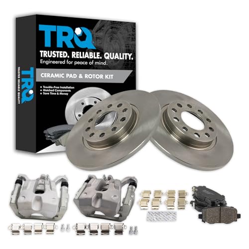 Image of TRQ Rear Brake Pad and Rotor Set Ceramic Solid Rotors Calipers