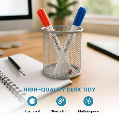 Image of The Better Home Set of 6 Desk Organisers | Paper /File Pen /Pencil Brush Clip Business Card Holders | Rust-Free Metal Mesh Design | Multipurpose | Includes Dustbin | Powder Coated Plastic