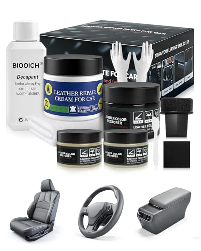 BIOOICH Leather Repair Kit for Toyota- 8PCS Leather & Vinyl Scratch Restorer for Steering Wheel/Seat, Leather Restoration Kit DIY Fix for Tears, Scuffs, Worn Spots & Color Fading (Grey)