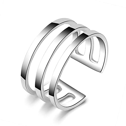 Bague réglable femme S925 trois anneaux évidés pour doigts sensibles