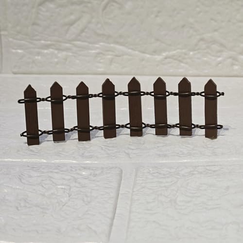 Image of Miniature Fence for Miniature Garden, Fairy Garden Decor, Dollhouse Accessory, Set of 12 Pc, Brown 10 x 3 cm