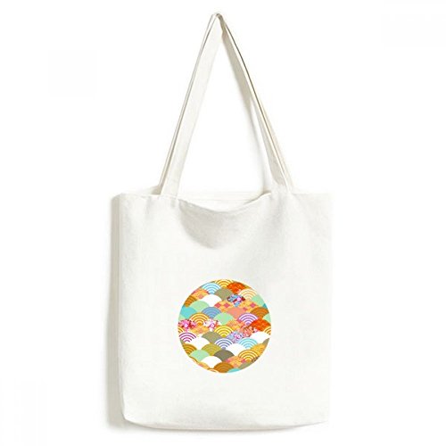 Sac fourre-tout en toile motif géométrie et fleurs japonais lavable 33x40cm