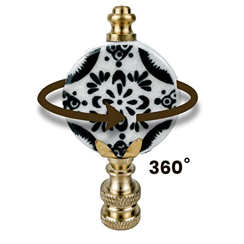 Image of Royal Designs, Inc. Crackled Round Disk White with Black Accent Finial for Lamp Shade, F-5303-PB-2, Polished Brass - Pack of 2