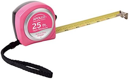 Apollo Tools Measuring Tape, 25 Foot Tape Measure with Retractable Blade, Fraction Markings, 1 Inch Nylon Blade, 8 Foot Standout, Lock Button and Belt Clip - Pink Ribbon - Pink - DT5002P