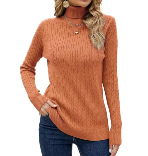 Image of SANGTREE Women's Cable Knit Sweater Long Sleeve Turtleneck Tops | Breathable and Warm Fabric Adapts to Climate Change,Making It Ideal for Autumn,Winter and Transitional Spring Days.