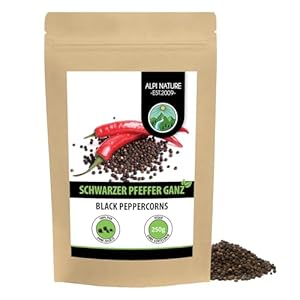 Alpi Nature Schwarzer Pfeffer ganz 250g, Pfeffer schwarz ganz, Pfefferkörner schwarz, schwarze Pfefferkörner
