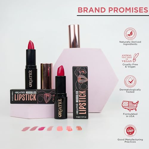 Image of Orgatre MoodBliss Creamy Matte Long Lasting Bullet Lipstick for Women | Intense Colour, Keeps Lips Moisturised | Non-Drying | Highly Pigmented Non-Transfer Formula | Enriched with Almond Oil (Muddy Mirage, 3.2 gm)
