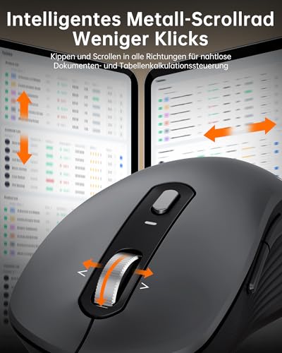 TECKNET Bluetooth Maus, Maus Kabellos (BT 5.0/3.0 + 2.4G), 4-Wege-Scrollrad Leise Funkmaus mit USB-A Empfänger, 4800 DPI Kabellose Mäuse, Ergonomische Computer Mouse für Laptop/PC/Mac/Tablet, Grau 2