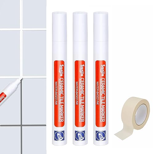 Stylo de Carrelage, Stylo joint carrelage blanc, Marqueur Joints, 3 Pièces Stylos à Coulis de Réparation de Carrelage pour carrelage mural sol salle de bain...