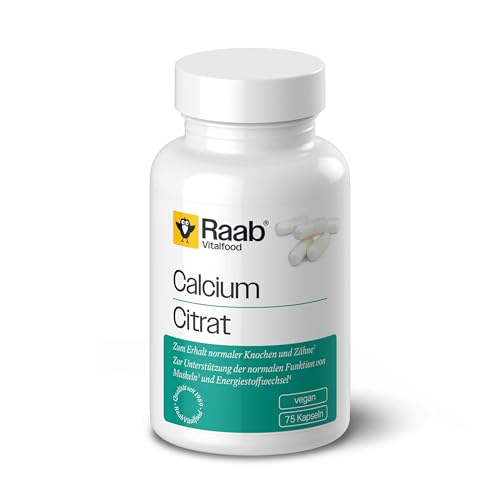 Raab Vitalfood® Calciumcitrat Kapseln (75 Kapseln) - 100% Calciumcitrat ohne Zusätze, vegan, Sportler, Unterstützung von Muskeln & Knochen, Elektrolyt-Haushalt