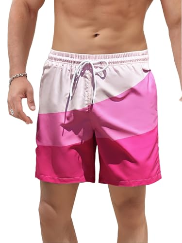 WDIRARA Men's Color Block Beach Shorts Summer Swim Shorts with Drawstring and Pockets