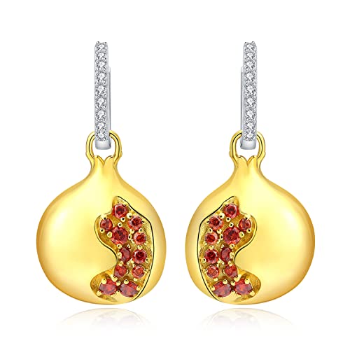 JewelryPalace 2.2ct Grenade Fruits Crochet Boucles d'oreilles Rouge Cubique Zircon Argent 925 Pour Femme, Plaque Or Jaune 14k Boucles d'oreilles Pierre Fille, Ensemble Parure de Bijoux Cadeau MaMan