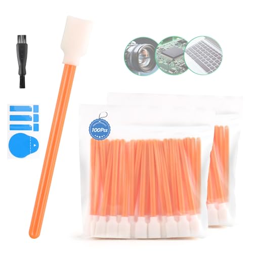 100 Piezas 13cm Bastoncillos de Limpieza para Lentes Ópticos y Equipo Fotográfico,Cabezales de Impresión, Cámaras,Pantalla LCD,Placa de Circuito Kits de Bastoncillos Limpieza de Espuma(Naranja)