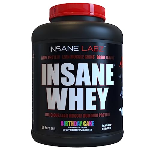 Image of Insane Labz Insane Whey,100% Muscle Building Whey Protein, Post Workout, BCAA Amino Profile, Mass Gainer, Meal Replacement, 60 Srvgs, (Birthday Cake)