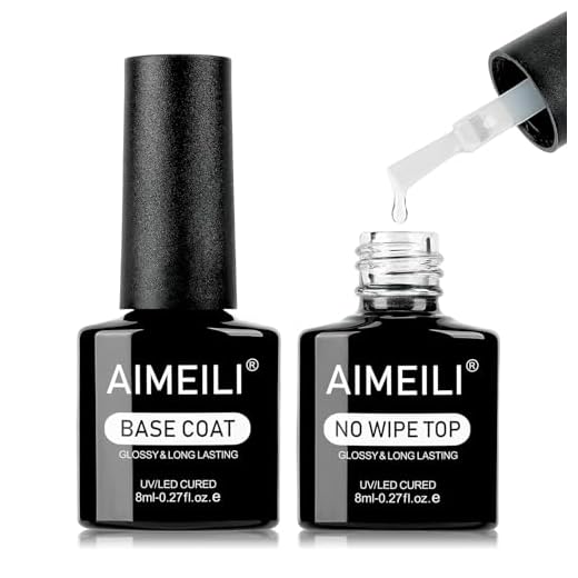 AIMEILI Base und Top Coat Gel UV, Unterlack und Überlack für Nägel No Wipe Top Coat Gel UV Extra Shine UV Base Coat Long Lasting 2 x 8ml