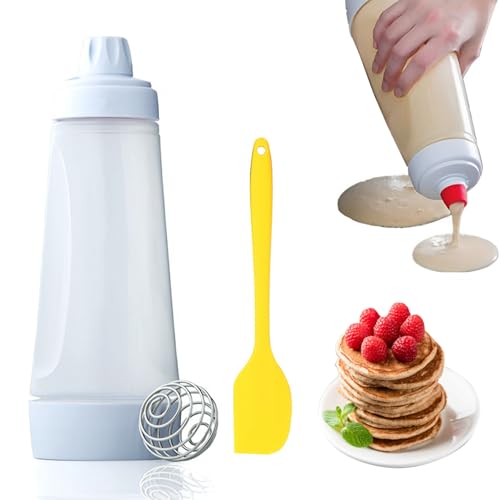 Esshogo Distributeur de Pâte à Crêpes avec Boule de Mélange Gâteau de Crêpes, Distributeur de Pate a Crepe, Outil de Boulangerie Bouteille à Presser pour crêpes...