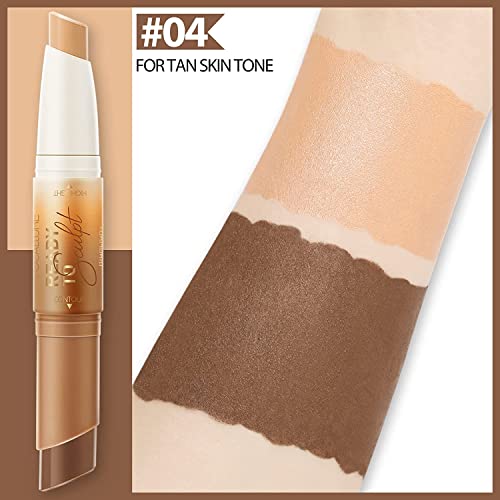 2 in 1 Cream Bronzer and Highlighter Stick,Non-greasy & Non-drying Contours Makeup Pencil,Easily to Create a Natural Matte Finishing with Highly Formula,Long Lasting Waterproof Face Brighten(04#TAN) - Image 3