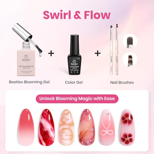 Image of Beetles Blooming Gel and Nail Art Brushes Set - Ombre Nail Brush Gradient Stipple Clean Up Fingernail Art Pens and Silicone Dotting Tool for Gel Polish Marble Blush Chrome DIY Manicure Designs