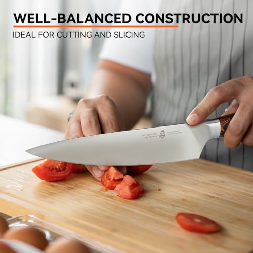 Image of TUO Chef Knife, 8 inch Sharp Kitchen Knife with Pakkawood Handle, High Carbon Steel, Professional for Chopping & Dicing, Gift Box - Fiery Phoenix Series