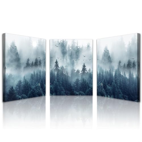 Lapremoly Wall Decorations For Living Room 3 Piece Framed Canvas Wall Art For Bedroom Office Wall Decor Misty Forests Trees Wall Paintings Landscape Pictures Artwork Modern Posters Room Home Decor