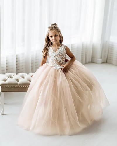 Flower Girl Dress for Wedding Lace Applique Tulle First Communion Dresses Princess Pageant Party Bridesmaid Ball Gown2