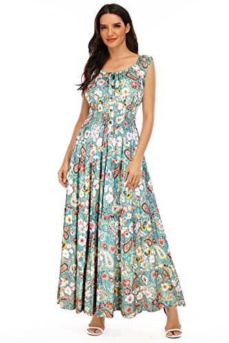 Image of OSTOO Women's 2026 Summer Boho Floral Print Tiered Casual Flowy Long Maxi Dress