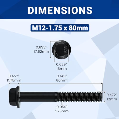 Image of 4-Sets M12-1.75 x 80mm Grade 10.9 Flange Hex Bolts + Flange Nut + Flat Washer + Lock Washer Combo Pack, Black Oxide, for Automotive & Machinery