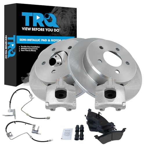Image of TRQ Rear Brake Pad and Rotor Set Semi Metallic Rotors Calipers Compatible with 2006-2007 Chrysler Town & Country Grand Caravan
