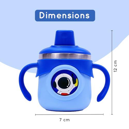 Image of Stainless Steel Insulated Hot & Cold Baby Sipper Bottle with Handle - 260 ml | Anti Spill Milk Feeding Sippy Cup for Toddlers & Kids | BPA Free Water Bottle (Blue)