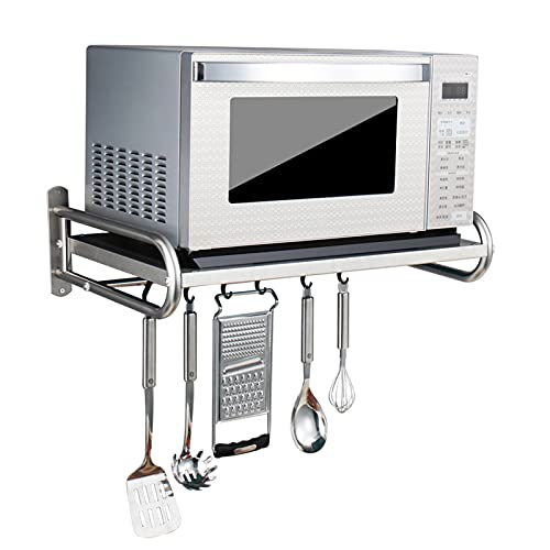 Soporte de pared de acero inoxidable para microondas con estante de almacenamiento, estante multifuncional para colgar horno microondas con protector