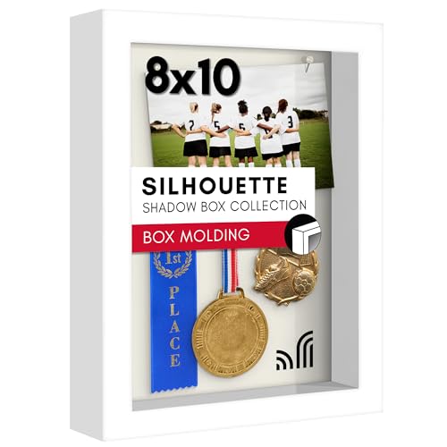 Americanflat 8x10 Shadow Box Frame with Shatter-Resistant Glass - Silhouette Collection - Large Shadow Box Display Case for Tabletop and Wall Display - White with Soft Felt Back