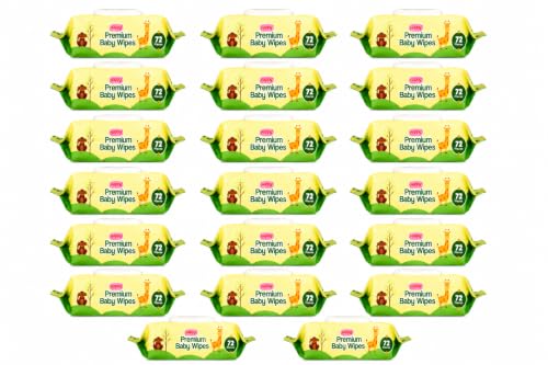Image of Happy Premium Baby Wipes Export Quality with Aloe Vera & Vitamin E Alcohol-Free, Dermatologically Safe & pH Balanced | Gentle Skin Care for Newborns & Toddlers | Flip-Top Lid for Lasting Moisture (1440, 72 count (Pack of 20))