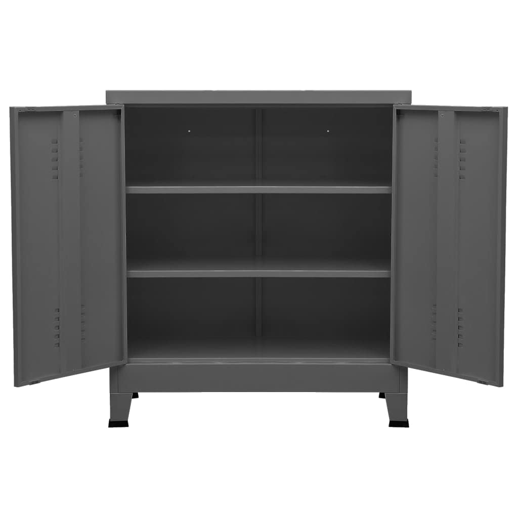 Industrielle Aufbewahrungstruhe Anthrazit 90x40x100 cm Stahlschrank mit 2 Einlegeböden und Namensschildern für Büroorganisation und Archivierung, Stahlkonstruktion