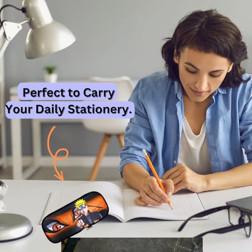 Image of Funfob Polyester Naruto Pencil Box For School College For Pen Pencil Or Other Stationery Products Pencil Pouch Travel Or Cosmetic Case (Naruto Orange Eye)