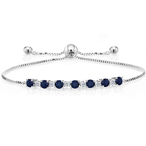 Gem Stone King 925 Sterling Silver Blue Sapphire and White Topaz Tennis Bracelet For Women (1.34 Cttw, Gemstone Birthstone, Fully Adjustable Up to 9 Inch)