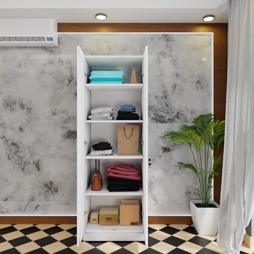 Image of VIKI Wardrobe | Wooden Almirah for Clothes,Door for Bedroom, 2 Door Wardrobe with Doors (Frosty White - 40D x 60W x 180H) | 1 Year Warranty | DIY