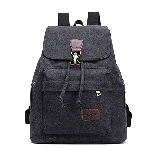Mochila de lona negra de estilo retro casual para la universidad