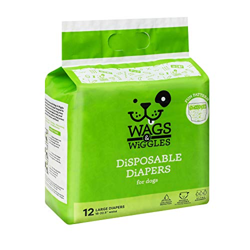 Wags & Wiggles Female Dog Diapers | Doggie Diapers for Female Dogs | Large Dog Diapers, 18"-23" Waist - 12 Pack | Disposable Dog Diapers for Female Dogs