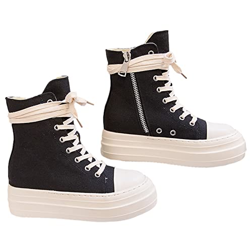 Women's High Top Canvas/PU Leather Sneakers Platform Lace-Up&Side Zip Casual Sports Shoes2
