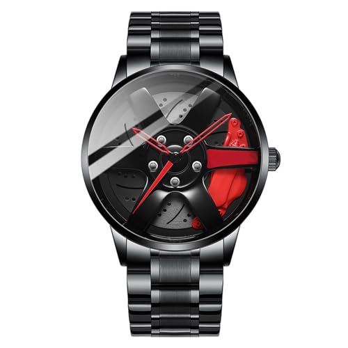 Herrenuhr Sport Mesh Rad Quarz Auto Uhr Mode Hub Felge Uhr Herren Uhr Pro Chronograph Digital rot One Size