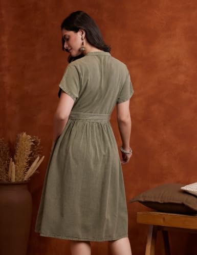 Image of Amazon Brand - Myx Women's Embroidered Shirt Dress | Cotton Blend | Below The Knee (Available in Plus Sizes)